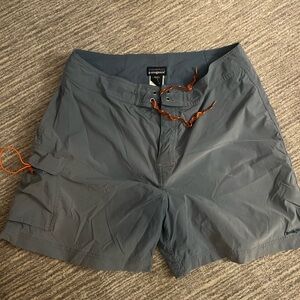 Patagonia Blue Shorts with Orange Accents
